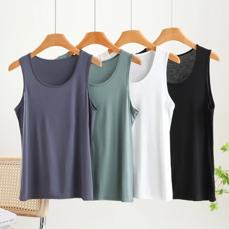 Summer Men's Modal round Neck Vest Thin Loose plus Size Sleeveless Top Underwear Base Shirt Simple Style Pure Color Home Clothes