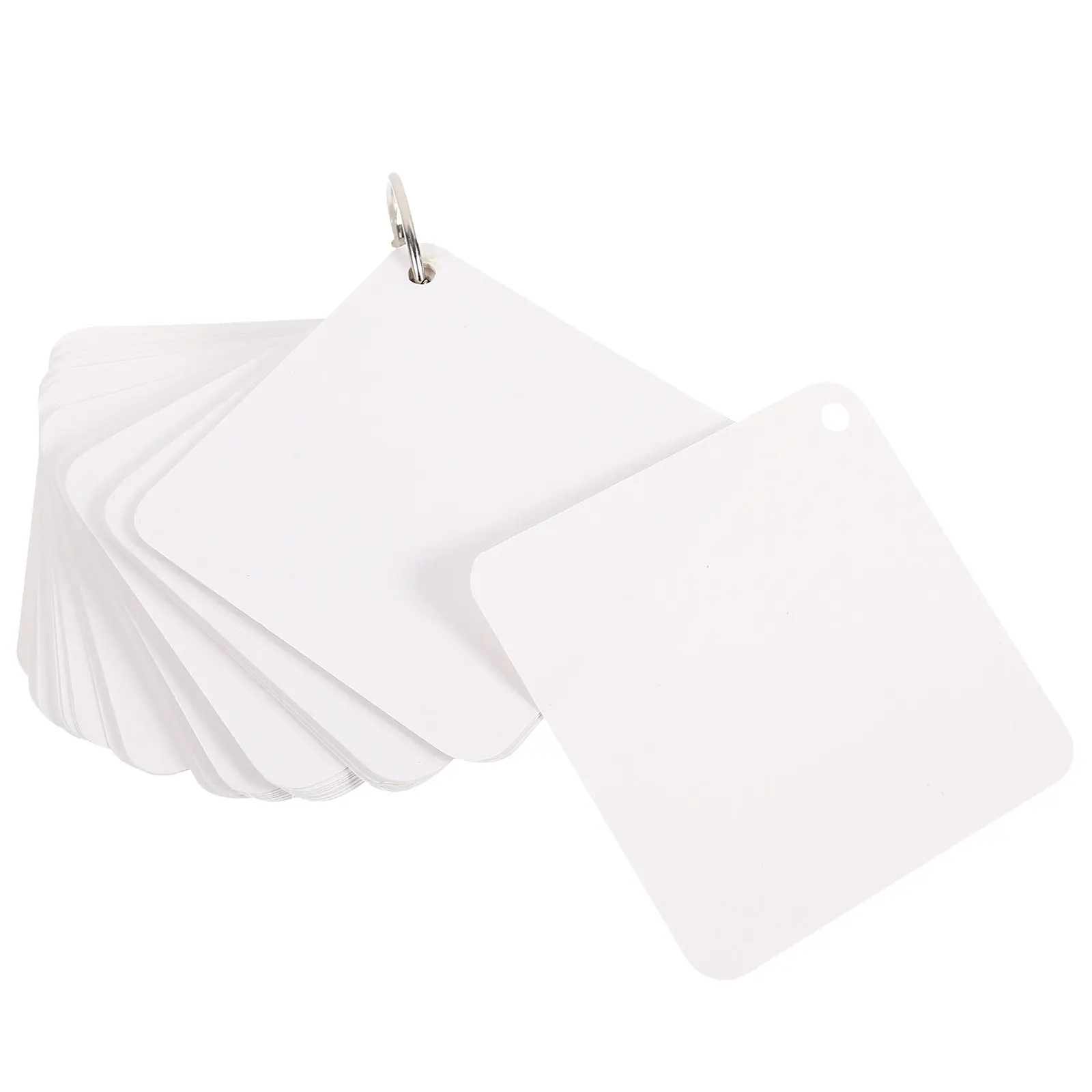 1Set Blank Flash Cards Pre Hole Punched Index Cards with Metal Binder Rings Multipurpose Learning Note Taking Games