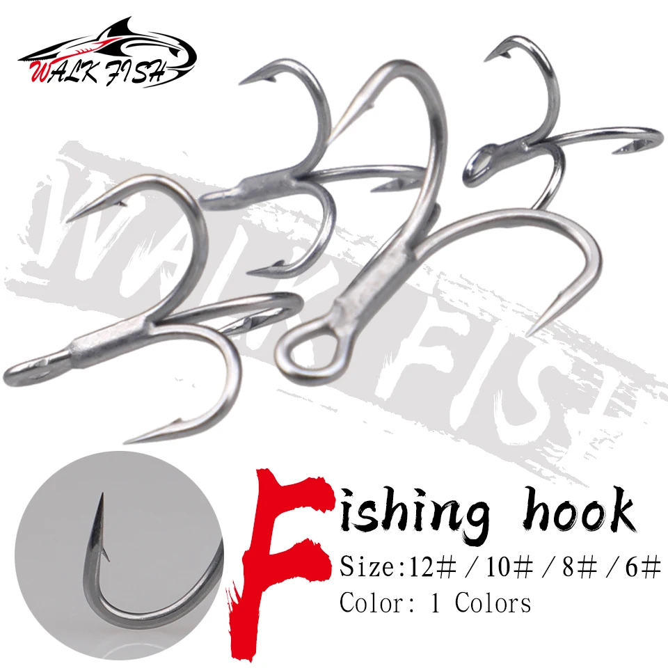 WALK FISH 10PCS High Carbon Steel Hook Treble Jig Fishhooks Sharpened Lure Fishing Triple Hook Fishing Tackle 4X Intensify