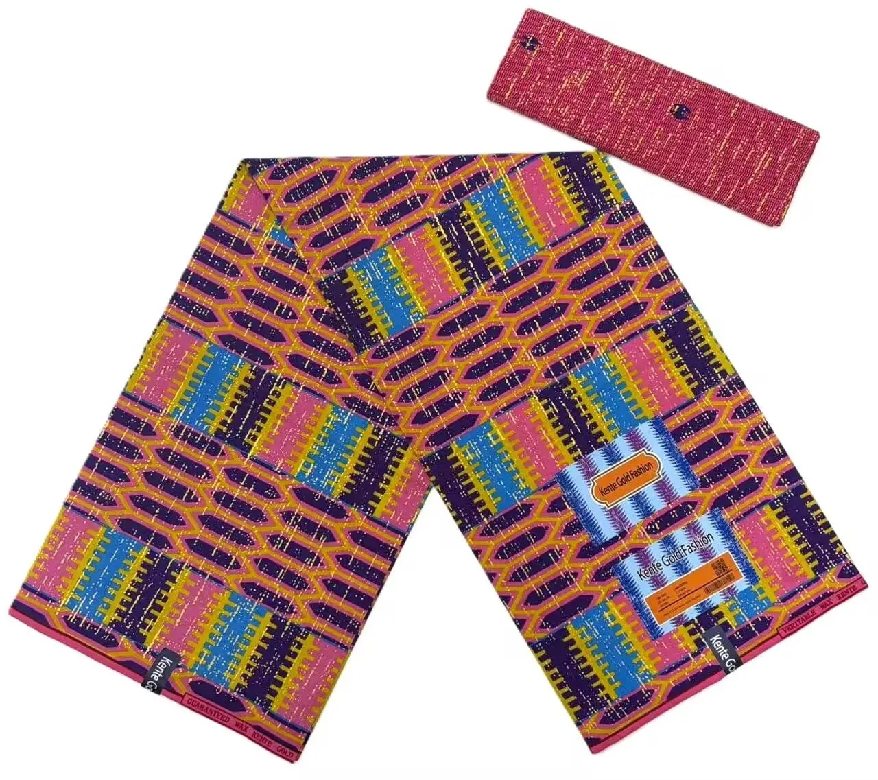 2026 New Arrival Kente Golden 4+2 African Wax Fabric 100% Cotton Nigeria Wax Fabric Batik Dutch High Quality Sewing Cloth HS1