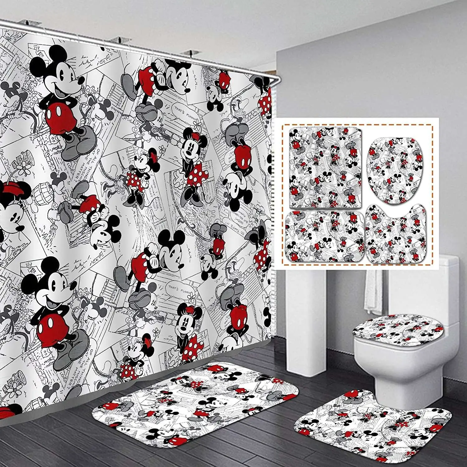 Imagem -05 - Mickey Mouse Cortinas de Chuveiro Cortinas de Banho Impermeáveis Engraçado Tampa do Banho Desenhos Animados Poliéster Impressão 12 Ganchos