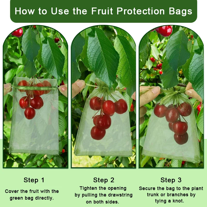 100 قطعة من أكياس شبكية من فواكه الأورجانزا قابلة للتنفس باللون الأخضر العسكري للمانجو والزهور والموز تحمي النباتات من الضرر