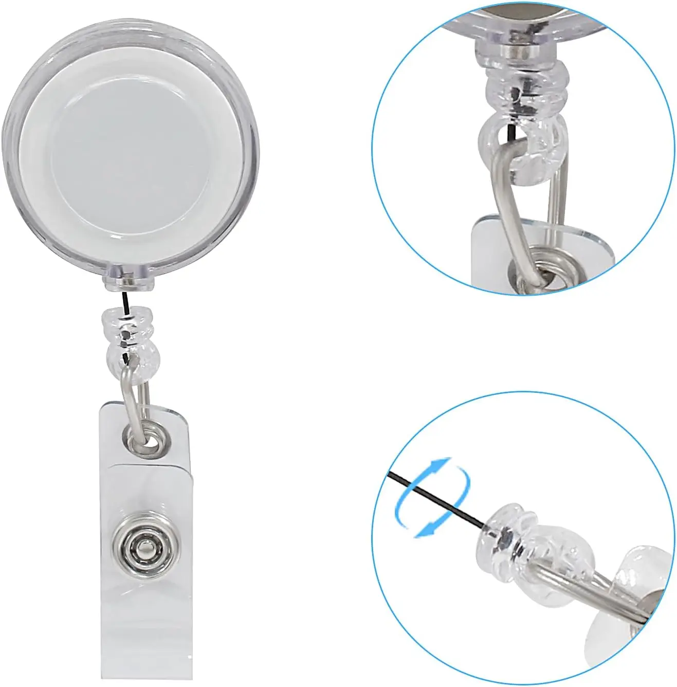 2 Pack Clear Translucent Badge Reels with Belt Clip, Retractable ID Badge Holders with 29” Cord for Office Use