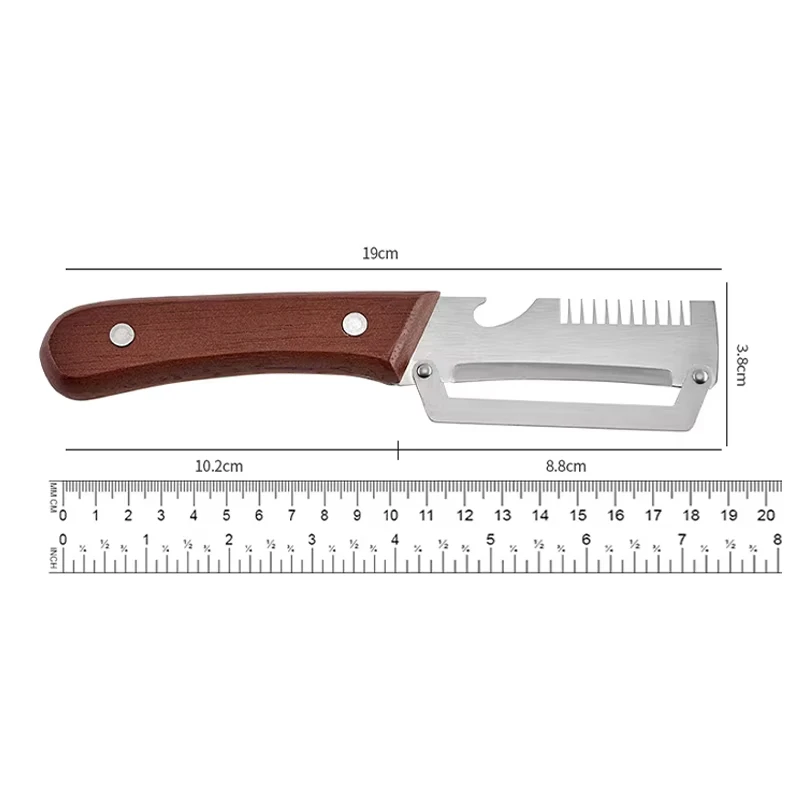 Descascador multifuncional de aço inoxidável com cabo de madeira maciça, utensílio de cozinha para descascar frutas e legumes._voghion.com