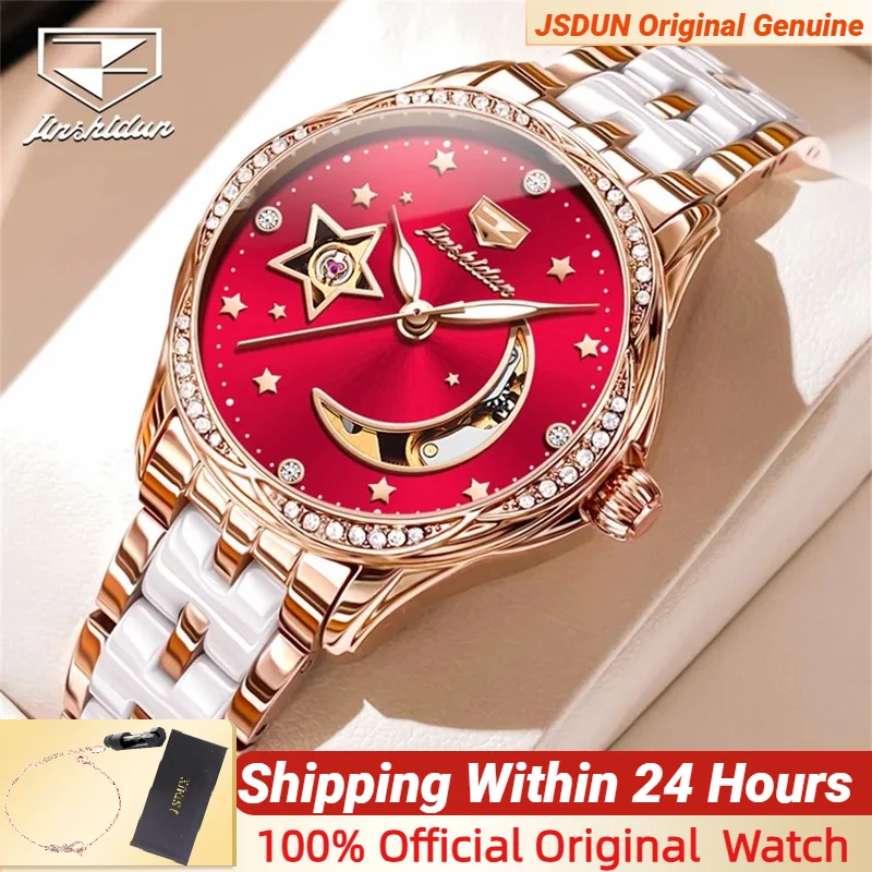 

JSDUN 8962 Automatic Mechanical Watch For Ladies Skeleton Luminous Waterproof Stainless Steel Luxury Elegant Women's Watches NEW