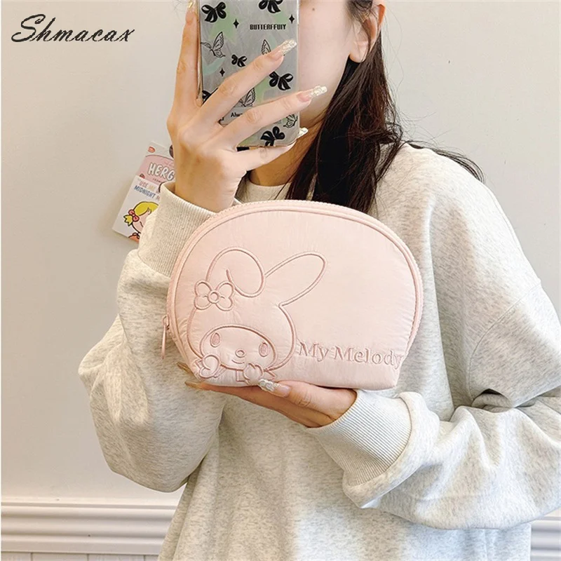 Bolsa de maquillaje Kawaii Sanrio Hello Kitty, bolsa de cosméticos de gran capacidad con melodía Kuromi, bolsa de lavado portátil, bolsa para bolígrafos, monedero