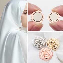 2pcs/set Flower shape Brooch Strong Metal Magnetic Hijab Clip No Hole Pins Brooches Magnet For Muslim Scarf