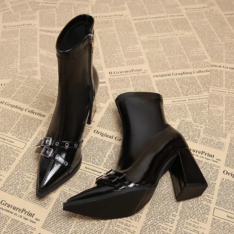 High Heels Ankle Women's Boots Pointed Toe Sexy Shoes for Women 2024 New Side Zip Classic Daily Boots Women Boots Botas