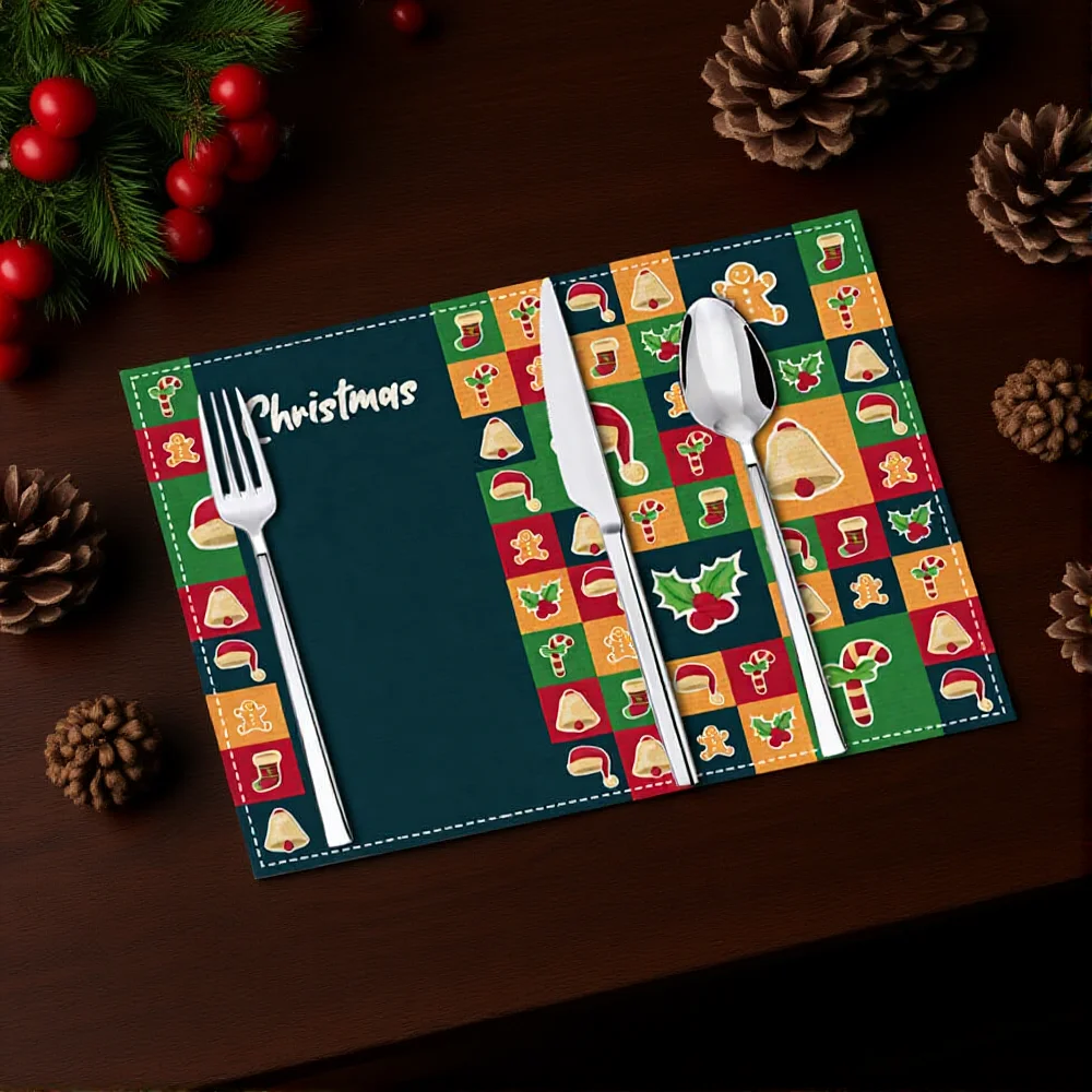 30x45cm Christmas Placemats Table Linen Checkered Xmas Tree Snowman Printed Table Mats Heat-resistant Christmas Party Decoration