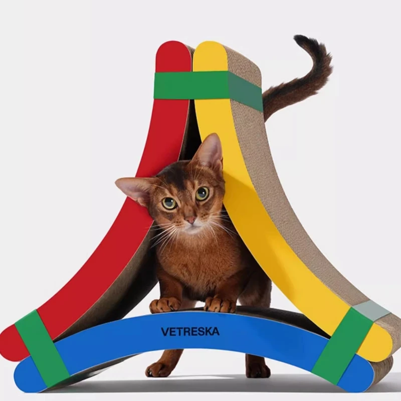 Corrugated Cardboard Triangle Cat Scratcher  Durable Scratch & Sleep Board  Stackable Cat Play Furniture  Simple Curved Cat Bed