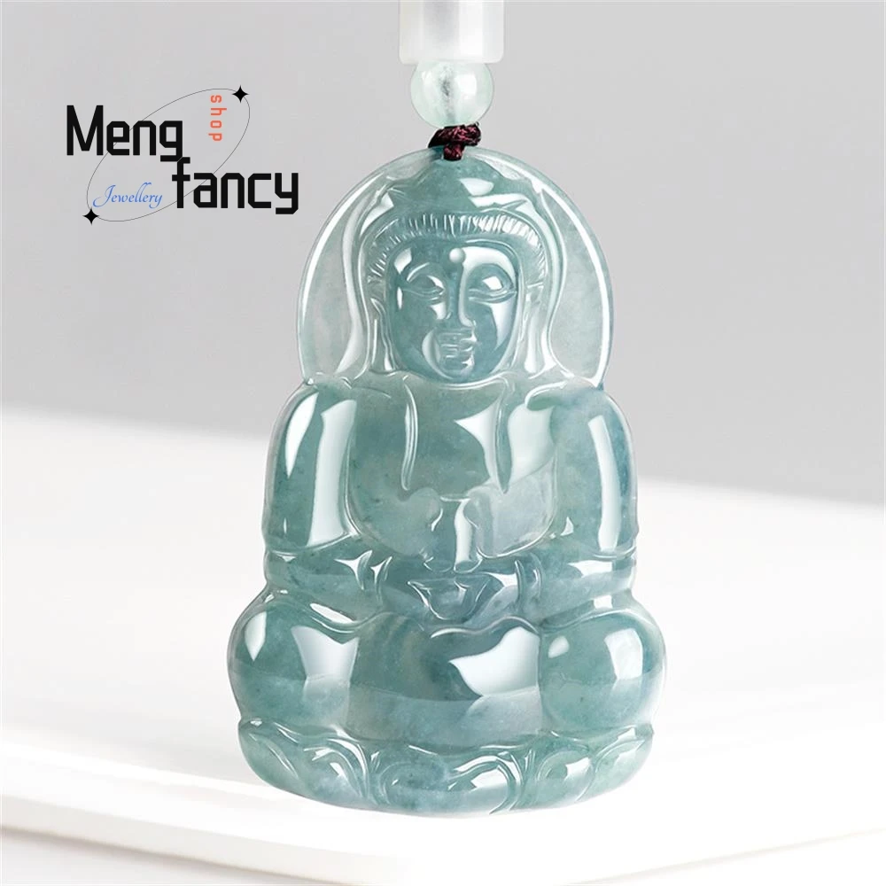 

Genuine Natural A-goods Jadeite Blue Water Pure Bottle Guanyin Pendant Exquisite Luxury Fashion Jewelry Best Selling Handicraft