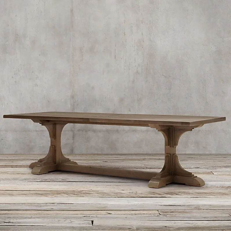 

French rural retro solid wood home rectangular dining table American log long dining table