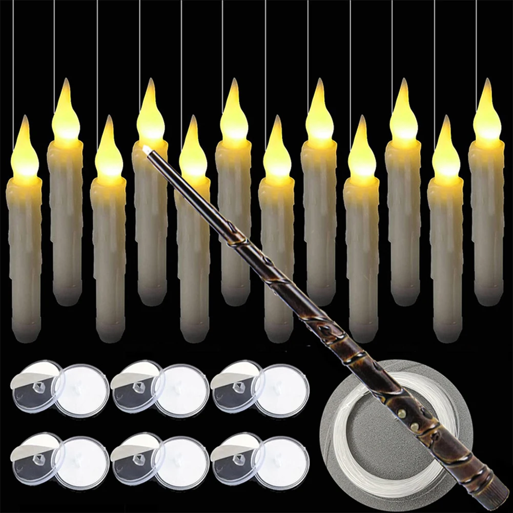 Flickering Warm Light with Long Rod Creative Candle Lamp LED Flameless Taper Candle for Christmas Halloween Festival