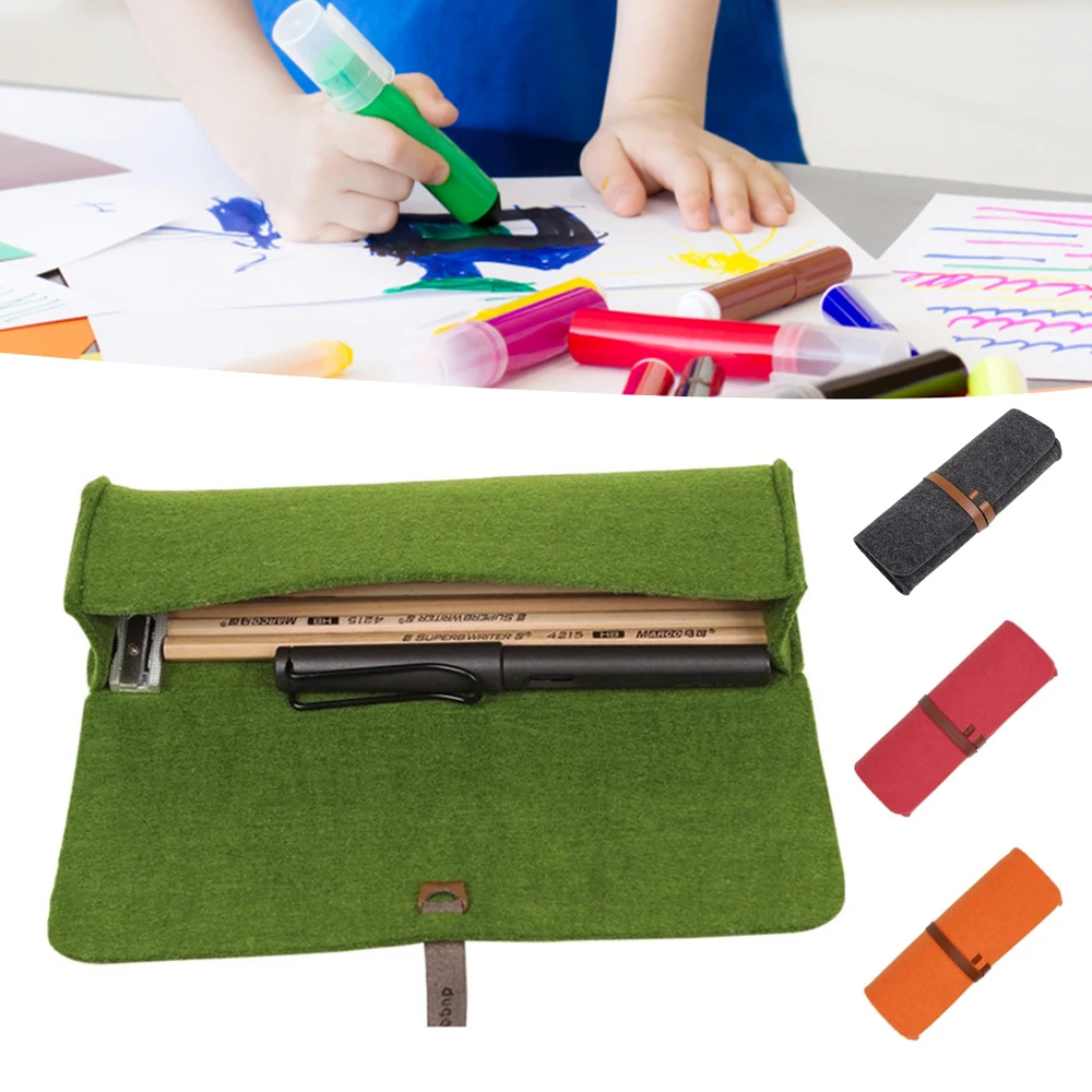 Felt Roll Pen Bag Portable Large Capacity Stationery Pouch Students Pencil Cases Pencil Box School Stationery Supplies For Girls