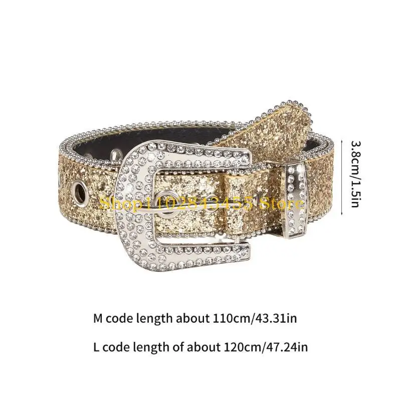 حزام خصر بإبزيم من حجر الراين للمراهقين من 49MC لمحبي موسيقى الروك، حزام خصر مزين بالترتر، حزام هاراجوكو