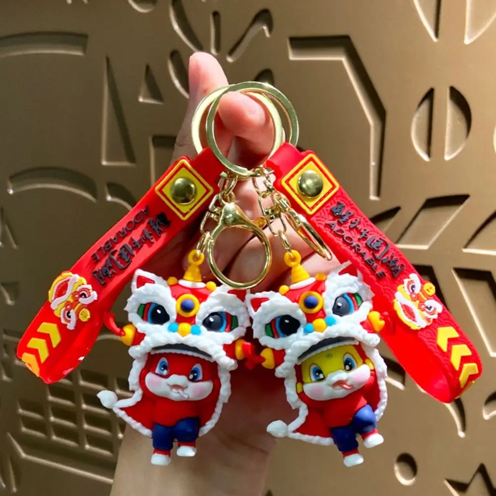 Cute Spring Festival Snake Keychain Lucky Lion Dance 2025 New Year Pendant Silicone Wealth Snake Key Ring Ornament