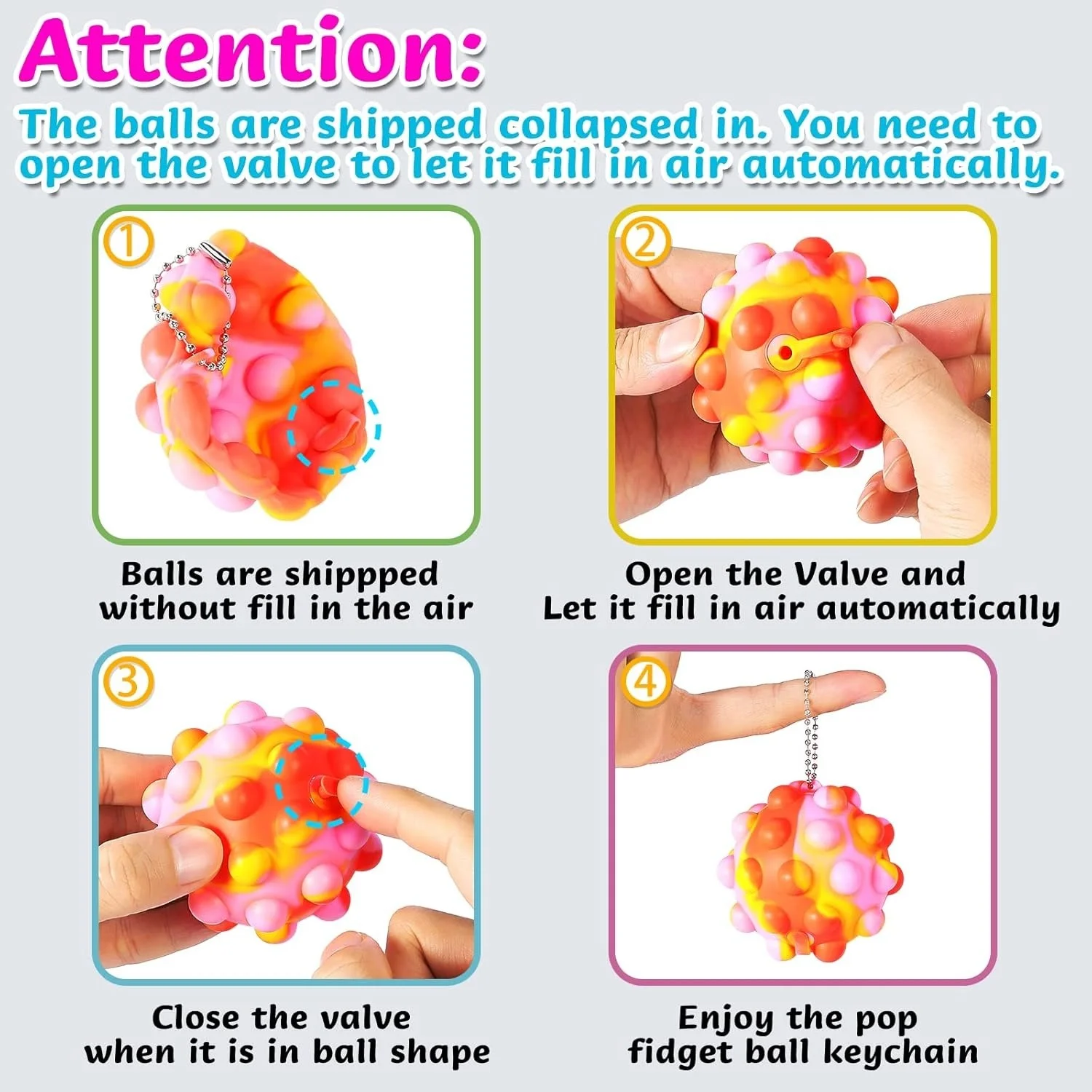 1/2/4PCS Pop Fidget Toys Bulk 3D Stress Balls for Kids Party Favors Autism Sensory Toys Squeeze Toys for Adult Stress Relief