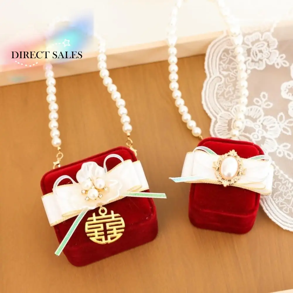 

Creative Pearl Wedding Couples Rings Box Bow Flocked Pets Collars Ring Box Anti-collision Heart Jewelry Box Marriage Anniversary