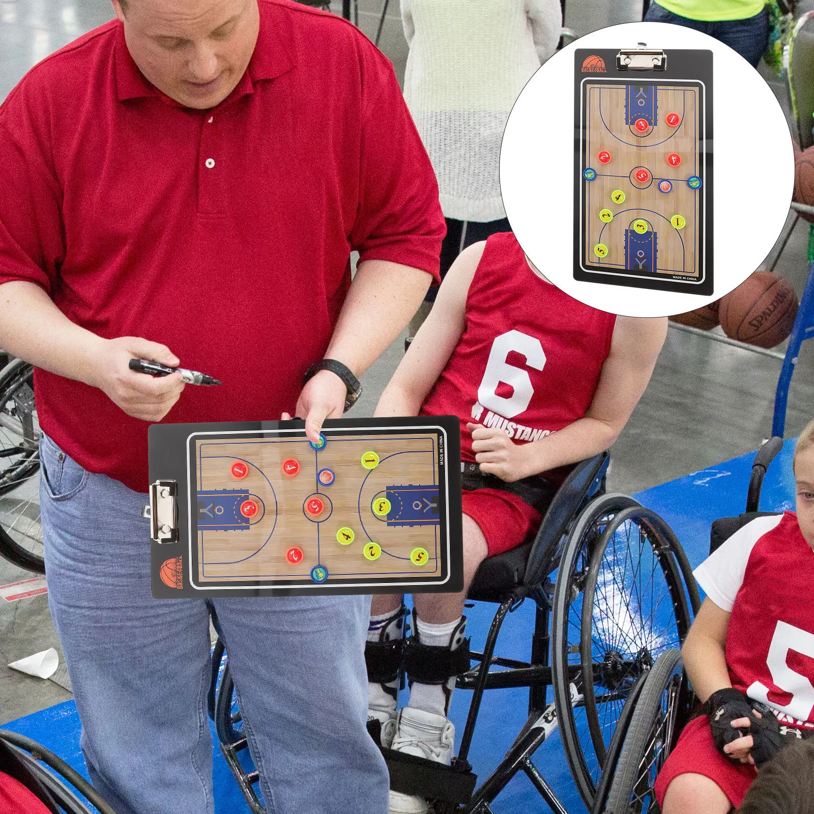 

Basketball Coaching Board Two-Sided Reusable Bright Colorful Clipboard for Timeout Basketball Whiteboard Dry Erase Clipboard