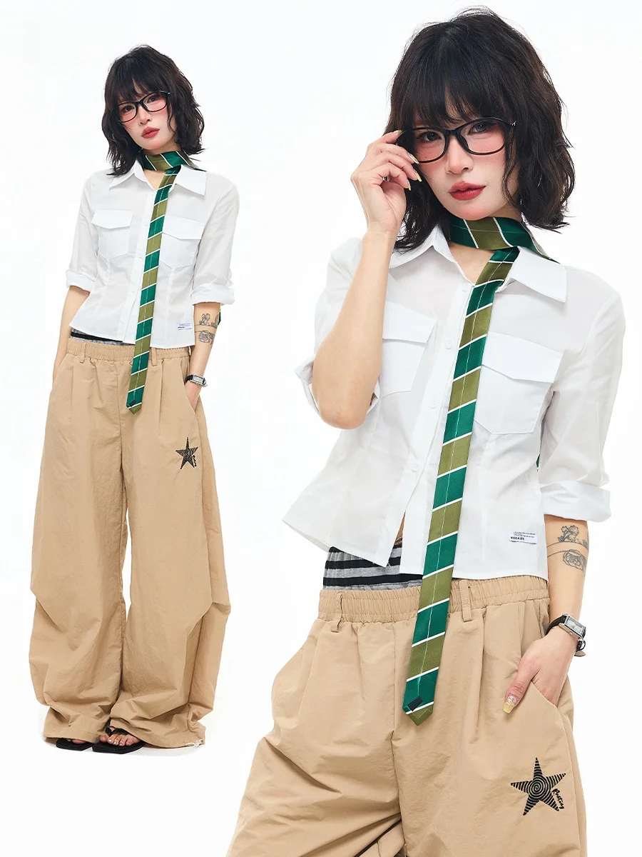 

Женская рубашка Sanowers White Collar Seven Sve, облегающая, из хлопка и полиэстера, с поясом, повседневная, летняя, модная, стильная.