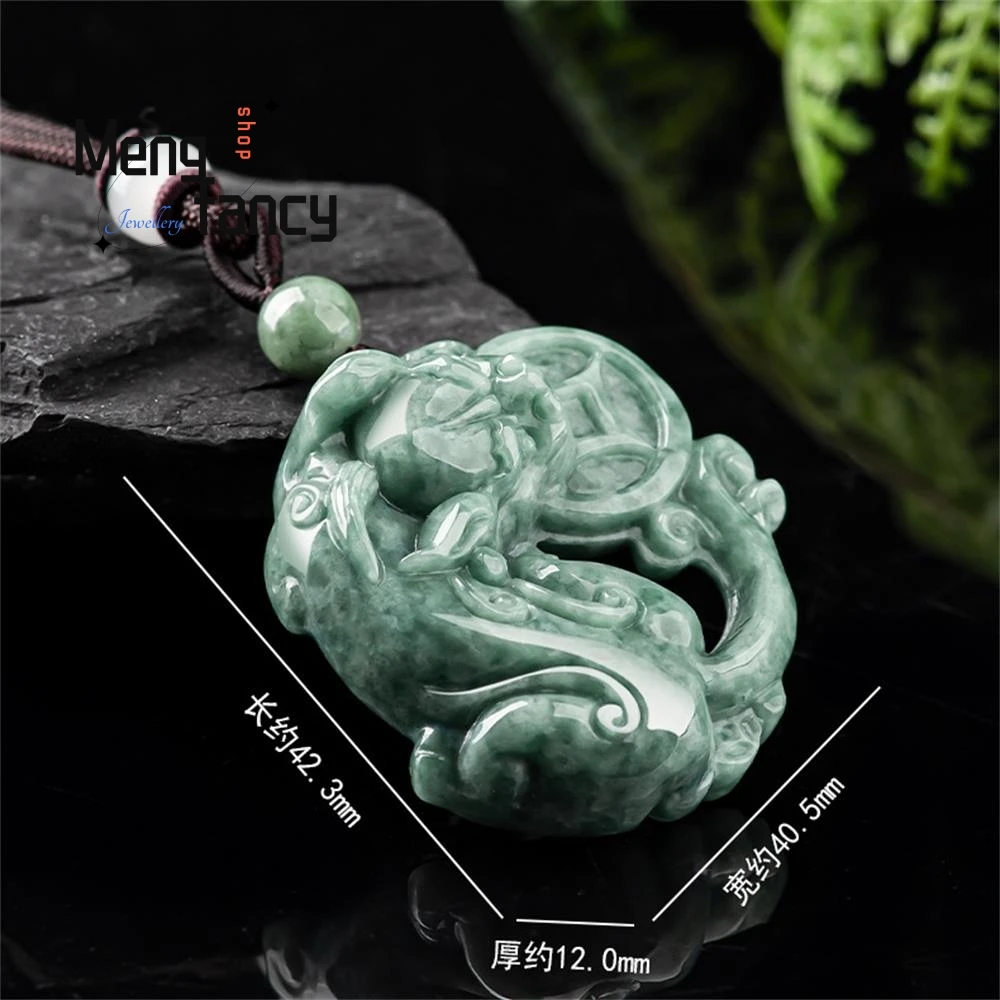 Natural A-goods Jadeite Wealth Inviting Ruyi Pixiu Icy Jade Pendant Exquisite Best Selling Mascots Fashion Jewelry Holiday Gift