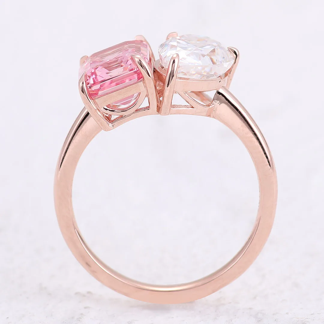 Provence S925/10K/14K/18K Lab Grown Sapphire Emerald Cut Anniversary Rings for Women 3.5 CT Toi Et Moi Ring With GRC Certificate
