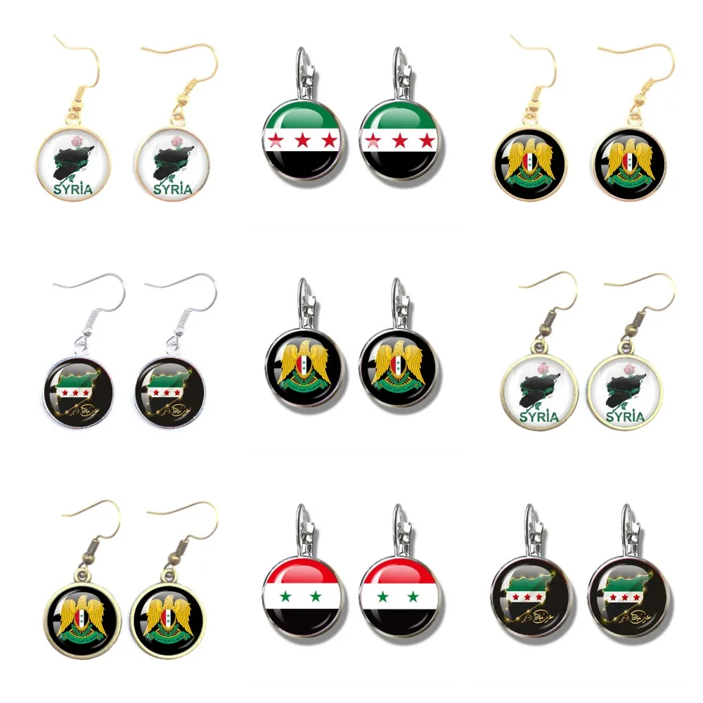 NEW Syria National Flag Earrings for Women Girls Glass Cabochon Drop Earrings Trendy Syrian Flag Jewelry Gifts pendientes