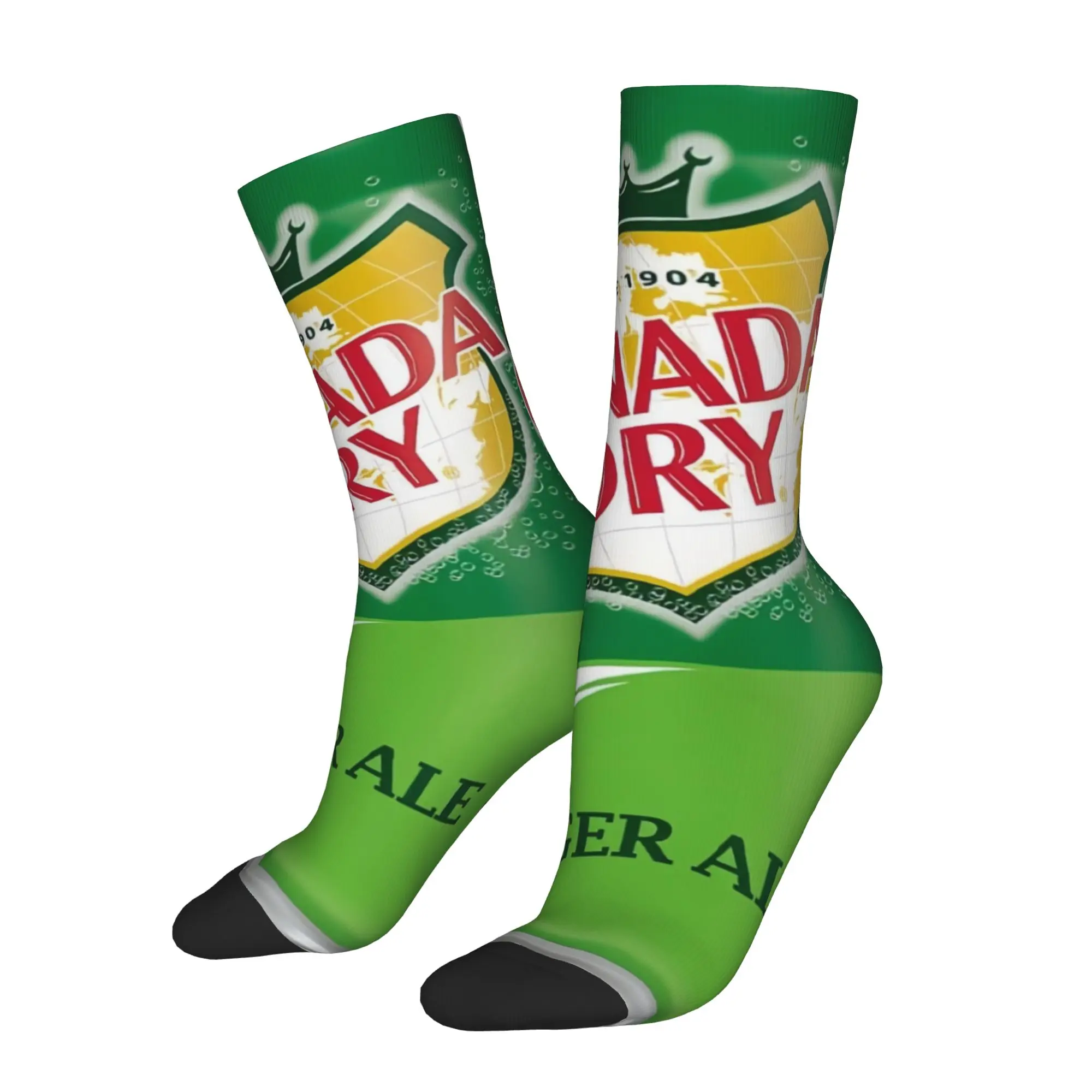 Calcetines divertidos con estampado de cerveza de jengibre verde Canada Dry, calcetines de hombre con diseño Harajuku de calidad, calcetines novedosos para hombre