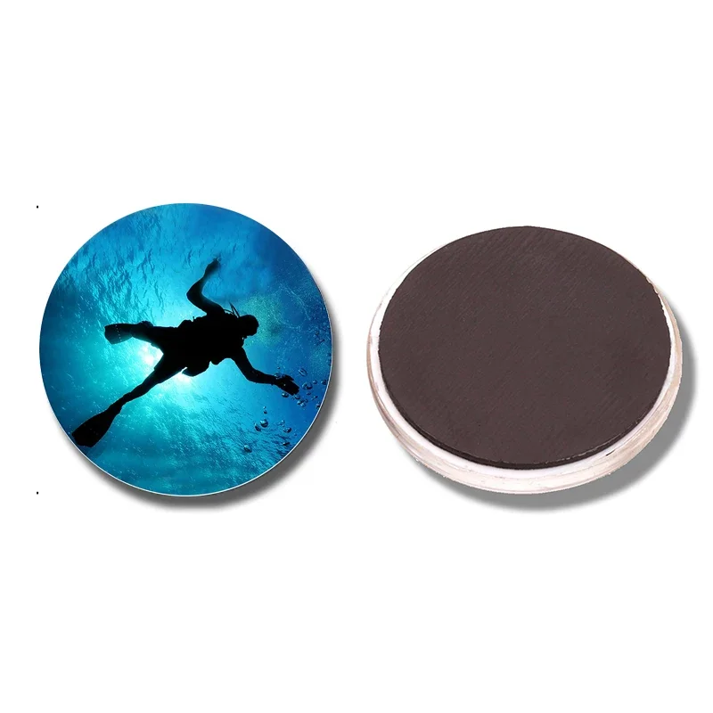 Scuba Diving 30MM Fridge Magnet Ocean Underwater creature Photo Glass Cabochon Magnetic Refrigerator Stickers Note Home Decor