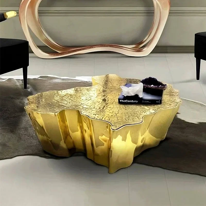 Modern light luxury stainless steel special-shaped coffee table designer high-end villa living room tree stump tea table