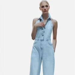 Autumn and winter new fashionable women's clothing casual elegant design sense European and American style denim jumpsuit