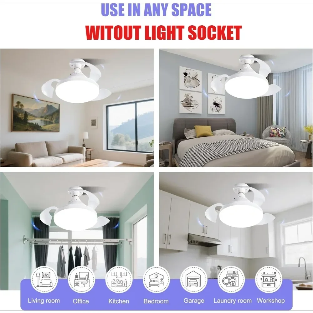 JOYINLED Ceiling Fan with Lighting and Remote Control, Hidden Retractable Blades, Quiet Fan Light, 3 Speeds and Dimmable,White