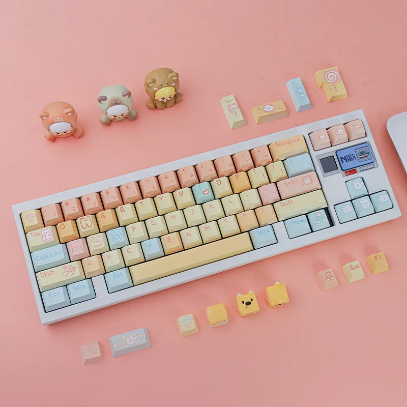 Cute Candypuppy Keycap 128 Pc Pbt Sublimation Cherry Profile Opaque Cross Axis Keycaps For Mechanical Keyboard Accessory