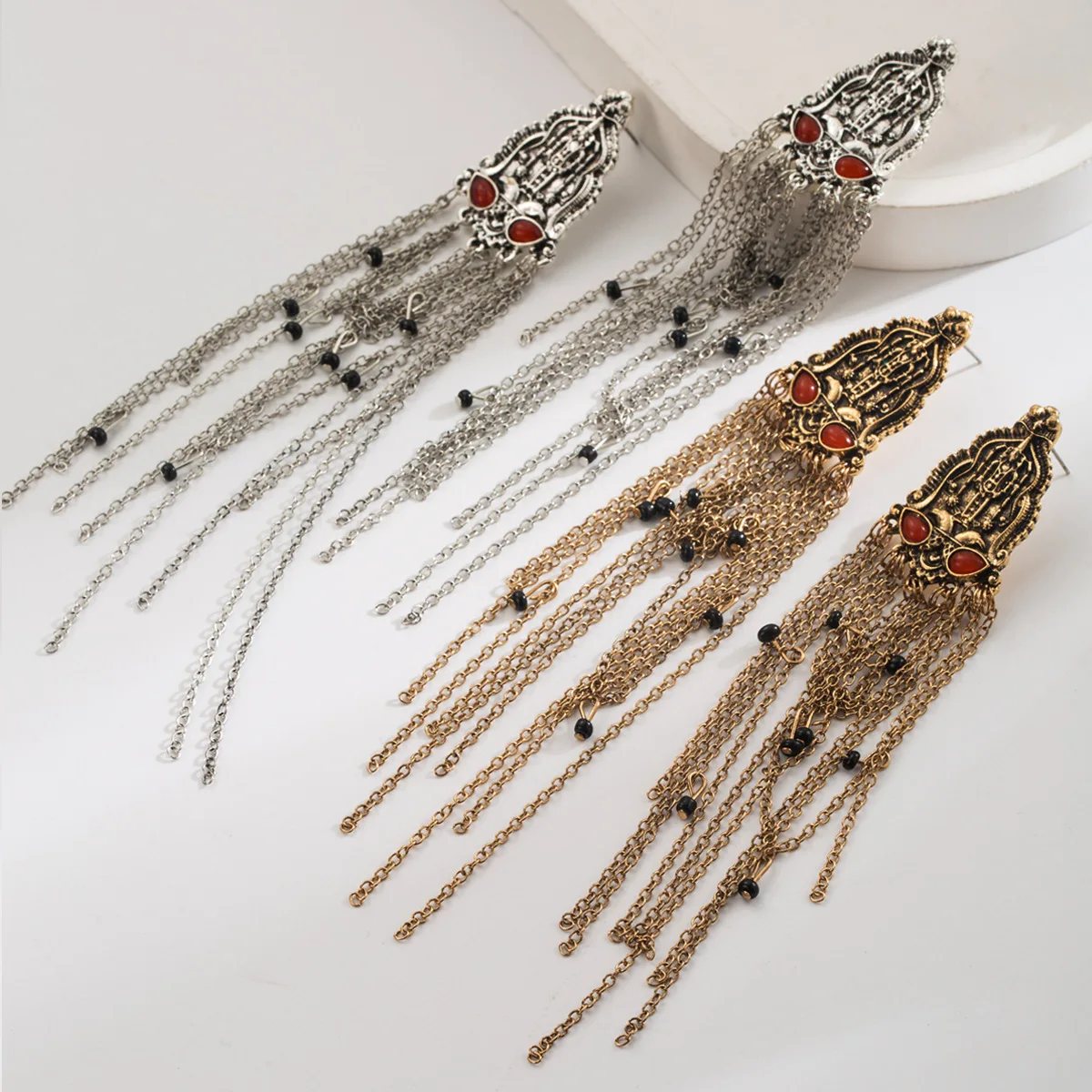 New fashion personality exaggerated long fringed chain earrings temperament advanced sense light luxury ear jewelry