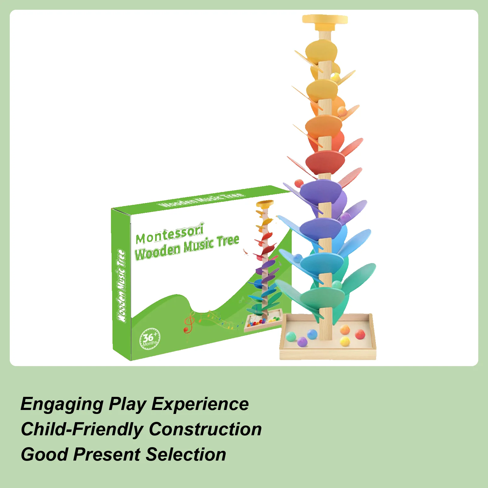 

Wooden Musical Tree Leaves Bocce Tree Baby Ball Track Color Cognition Toy Leaf Rolling Sorting STEM Music Integration Early