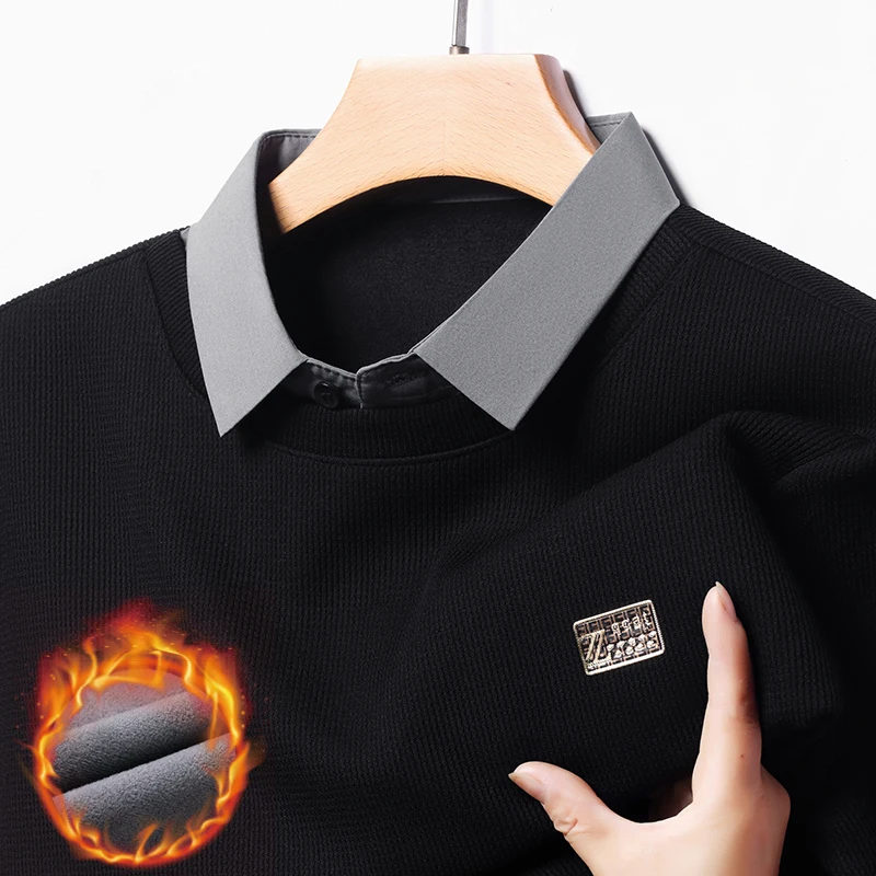 

Warm Sweater for Men 2025 New Winter Vacation Two Piece Thick and Loose Knitted Sweater with Velvet