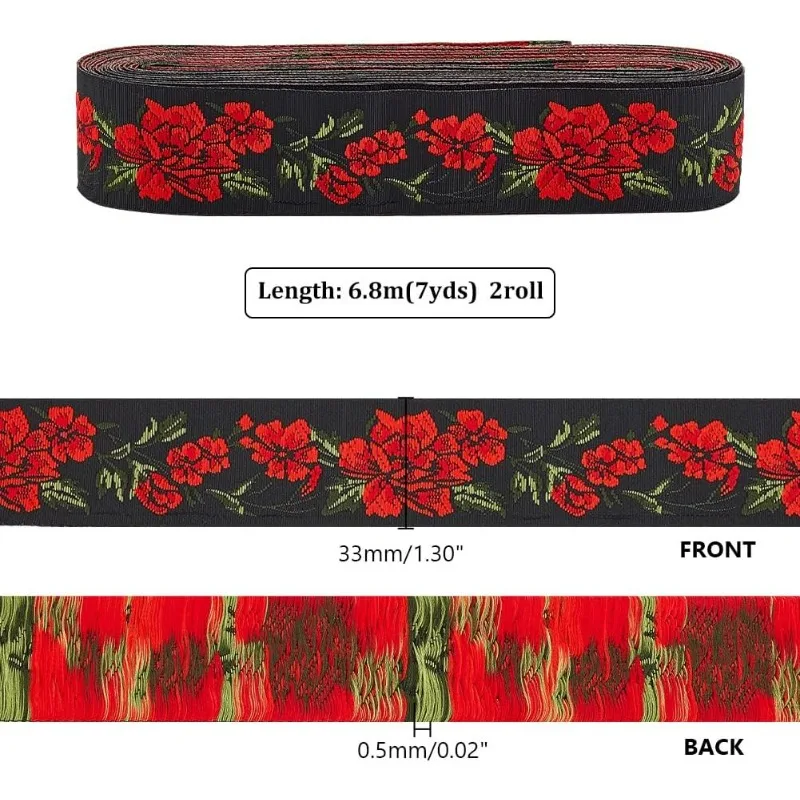 14.87 Yards Floral Embroidered Ribbon 1.3 Inch Vintage Jacquard Ribbon Woven Trim Fabric Sewing Ribbon Embroidery Lace Rabbon