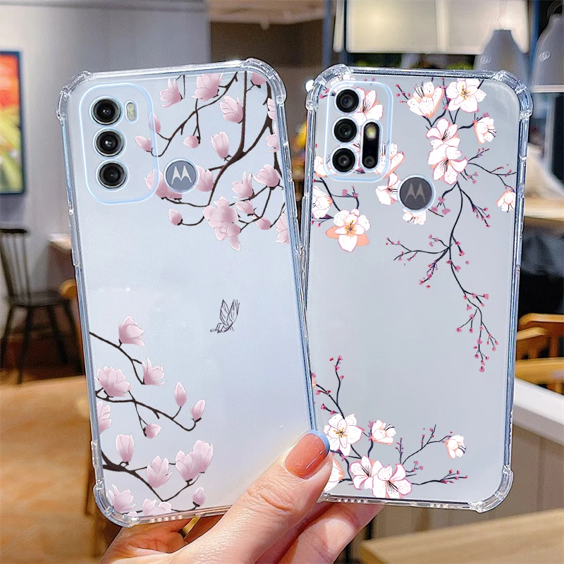 Funda de teléfono transparente G60 con flores delicadas para Motorola Moto G60 G34 G60S G40F G72 G42 G62 G53 G84 G34 G82 G54 G30 G41 G20