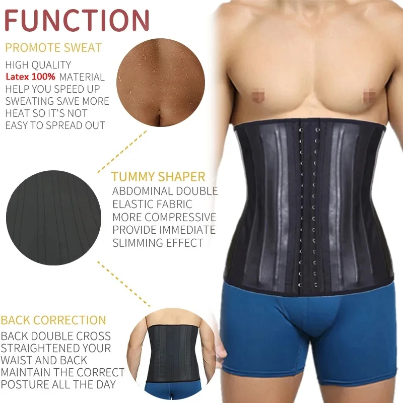 Latex Corset for Man Waist Trainer Body Shaper Slimming Workout Fitness Girdles Bodysuit Belly Control Shaperwear Fajas