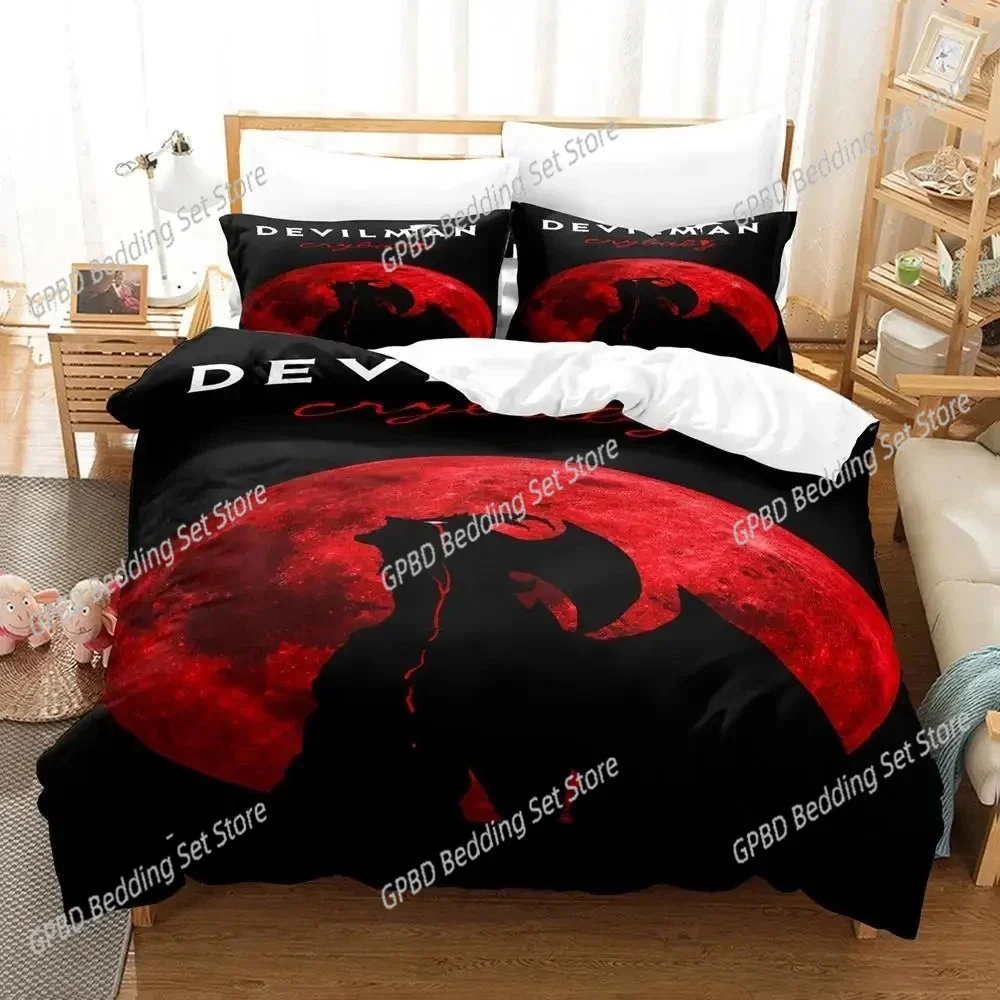 Juego de cama de Anime Devilman Crybaby, estampado 3D, adecuado para dormitorio, funda nórdica con fundas de almohada, textiles para el hogar para niños