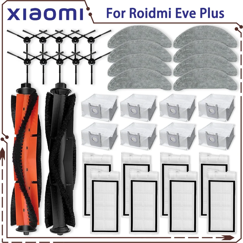 Compatible For Roidmi Eve Plus SDJ01RM Robot Vacuum Spare Parts Accessories Main Side Brush Hepa Filter Mop Rag Cloth Dust Bag