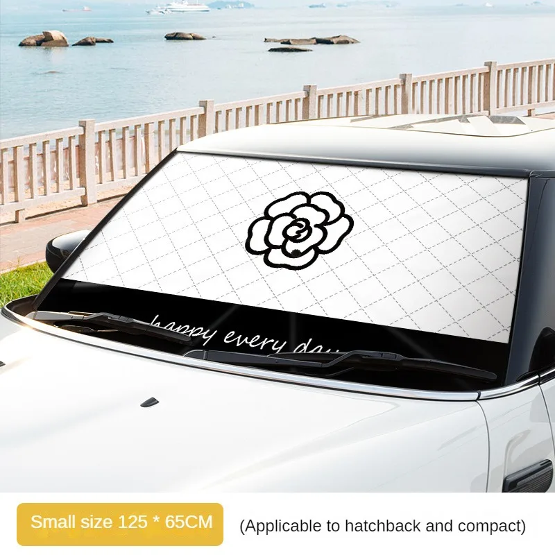 Car Sunshade Umbrella Creative Cartoon Summer Front Windshield Cover Camellia Sun Protection For Front Window Curtain Sun Shades