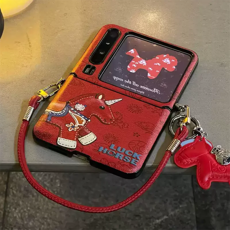 

Lucky Horse Phone Case For Xiaomi Mix Flip/Xiaomi Mix Flip2 Case Cute Ponny New Year Red Leather Cover