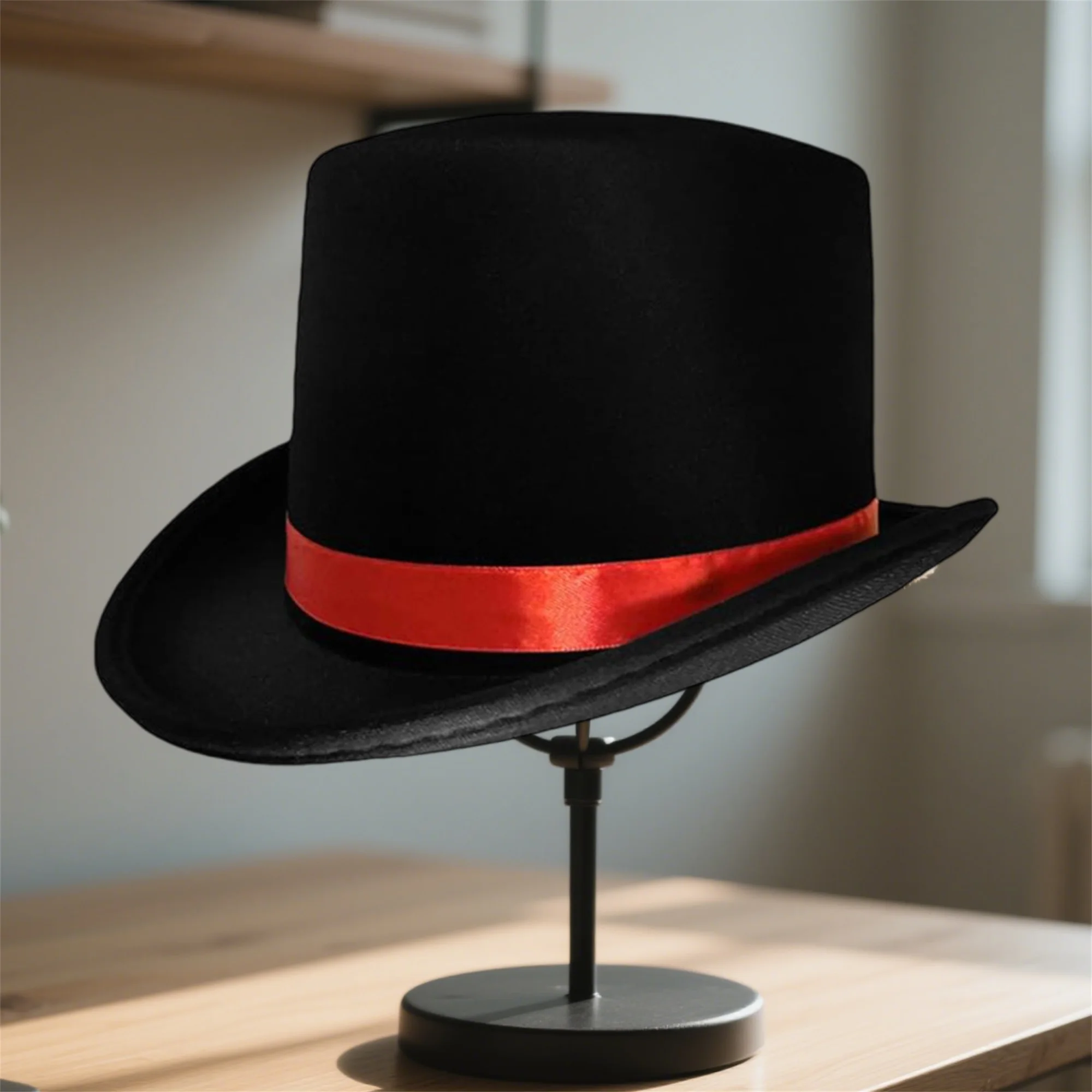 Chapeau haut-de-forme noir pour adultes, chapeau de smoking classique, chapeau de magicien avec bande en Satin pour hommes et femmes, Design élégant