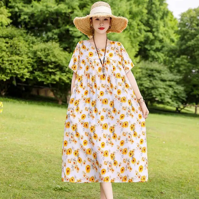 

Beach Style Printed Sleepwear Women's Pajamas Dress Plus Size Casual Nightwear Ladies Nightgowns Loose Sleep Shirts XL-5XL