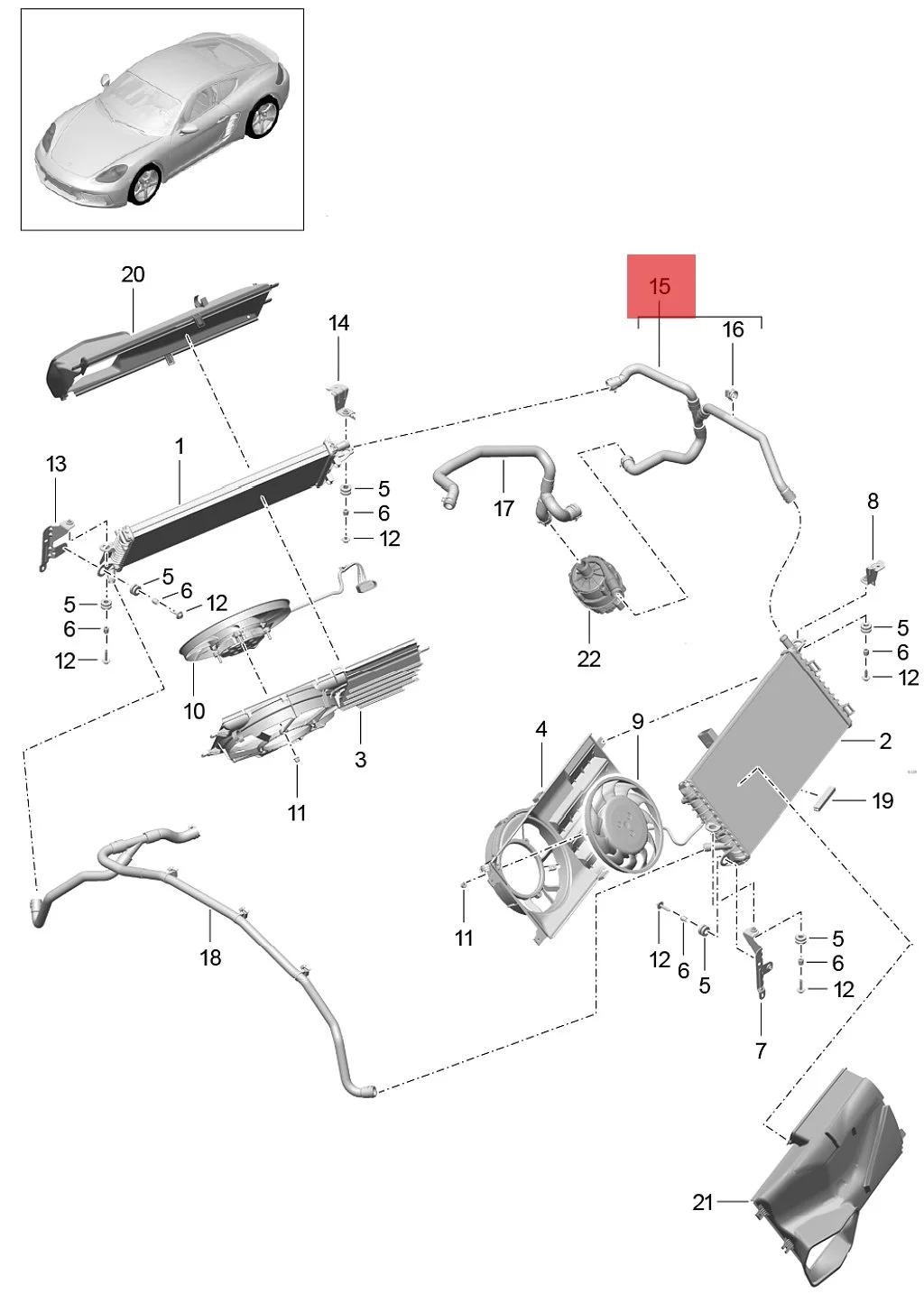 982121036B 982121036C coolant hose three-way pipe for Porsche 718 2016 Boxster cayman