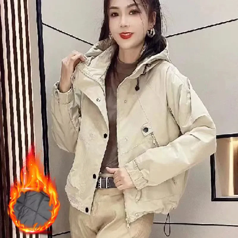 

2024 Autumn Women European Style Assault Suit New Hooded Zipper, Cardigan Korean Loose Work Clothes, Trench Coat, Women's Jacket