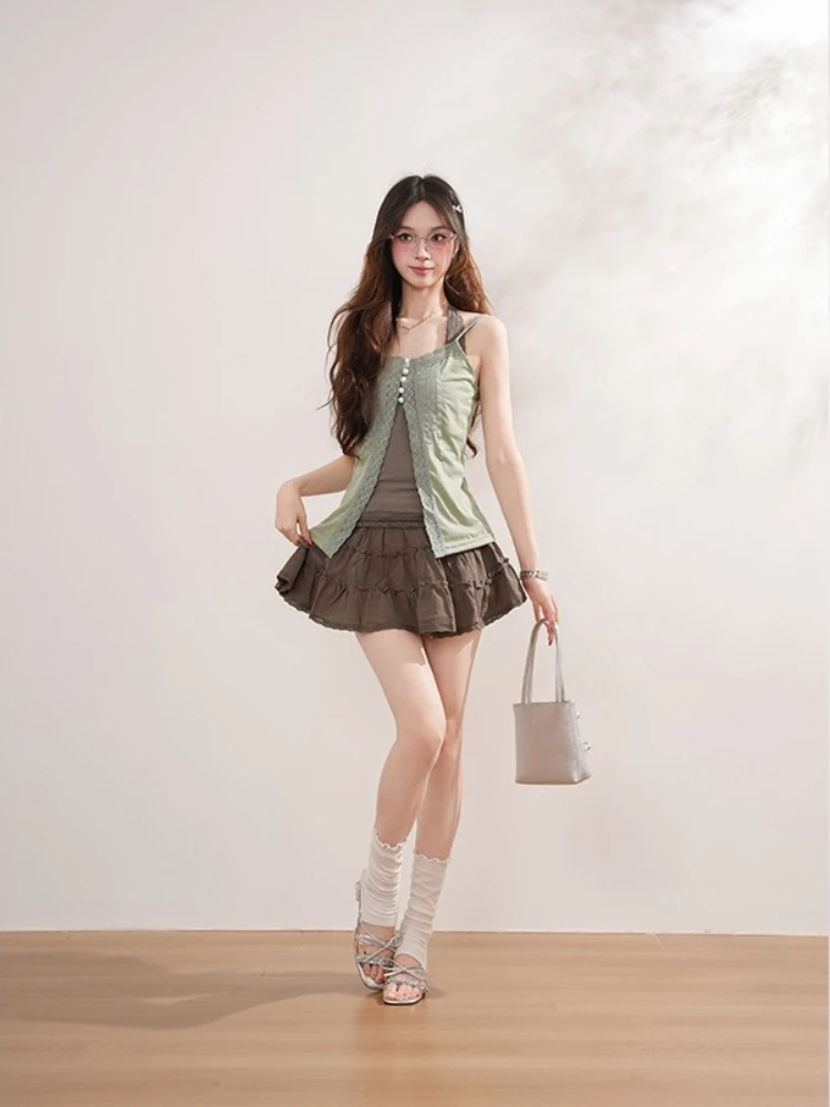 Japanese Vintage Nana Style Women 3pcs Slim Matching Set Lace Ruffle Crop Top Mini Skirt Y2K Streetwear Summer Chic Outfit view 5