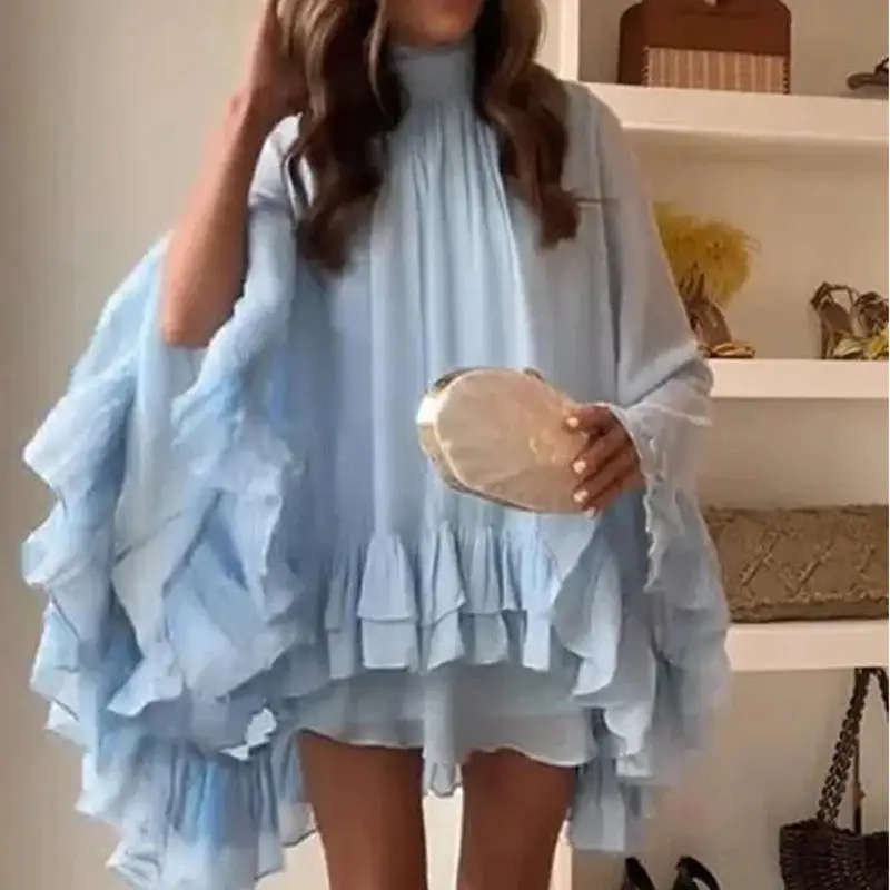 

Spring 2026 High Waist Short Skirt Slimming Splice Design Long Sleeve Cotton Blend Dress Travel Friendly Casual Elegant
