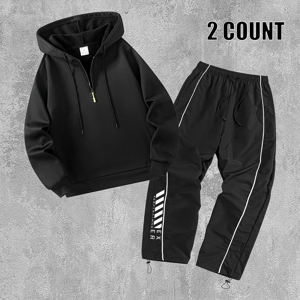 Conjunto de Sudadera con Cierre de Media Cremallera y Pantalones a Rayas para Hombre, Ideal para Otoño e Invierno, Perfecto para Fitness Diario y Uso Casual